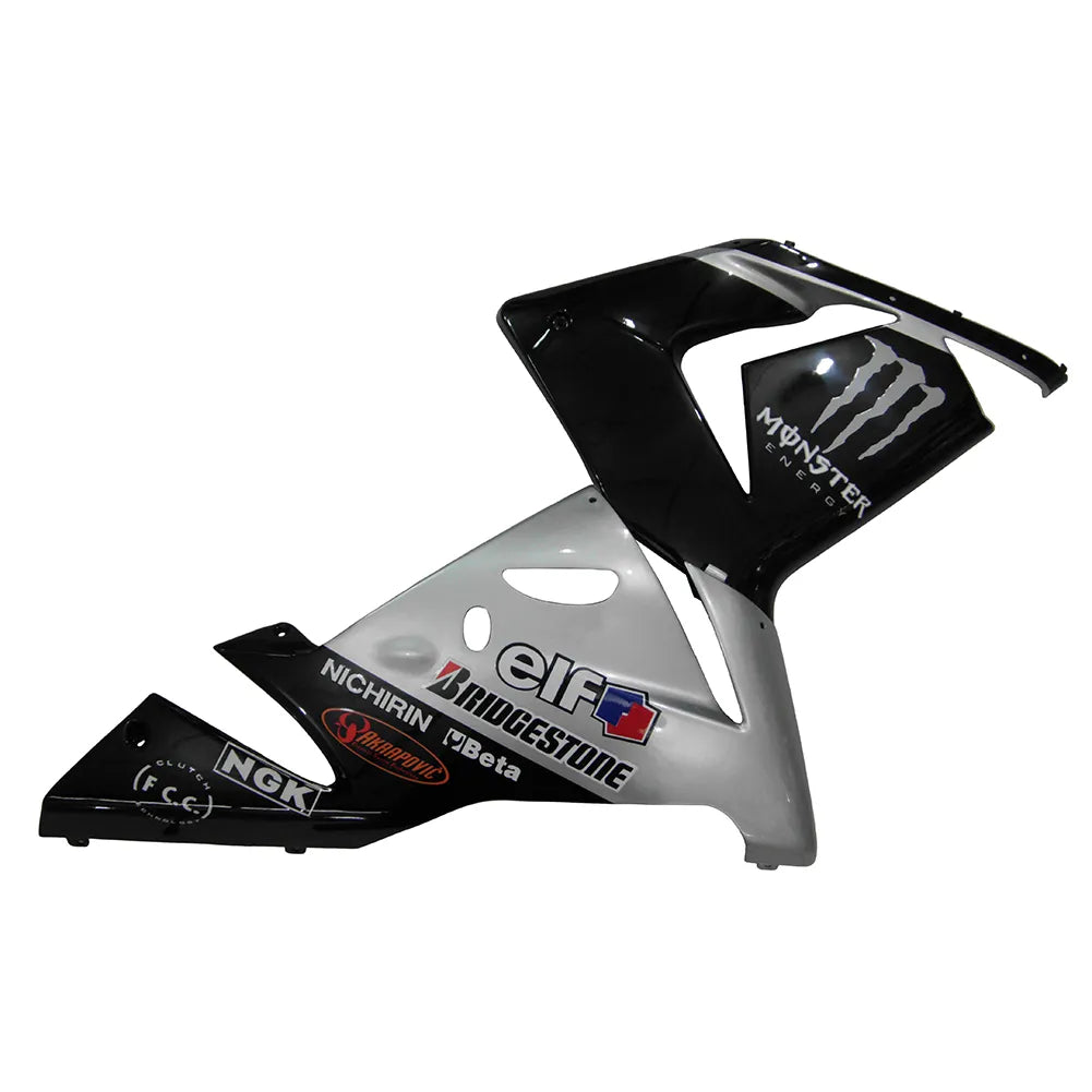 Kawasaki ZX-10R 2004-2005 Silver Black Silver Claw fairing kit side layout with logos-image 3