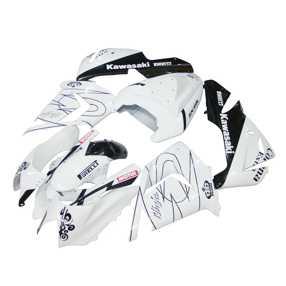 Kawasaki ZX-10R 2004-2005 White Crown fairing kit side layout with logos-image 1