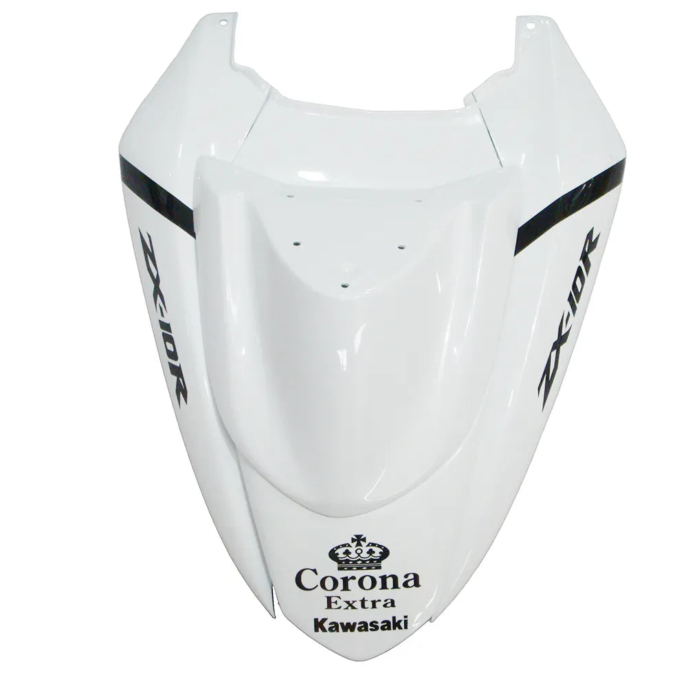 Kawasaki ZX-10R 2004-2005 White Crown fuel tank cover top view with logos