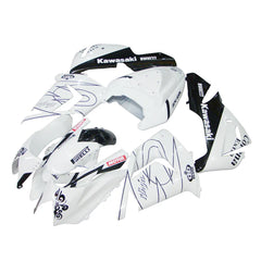 Kawasaki ZX-10R 2004-2005 White Crown fairing kit side layout with logos-image 1