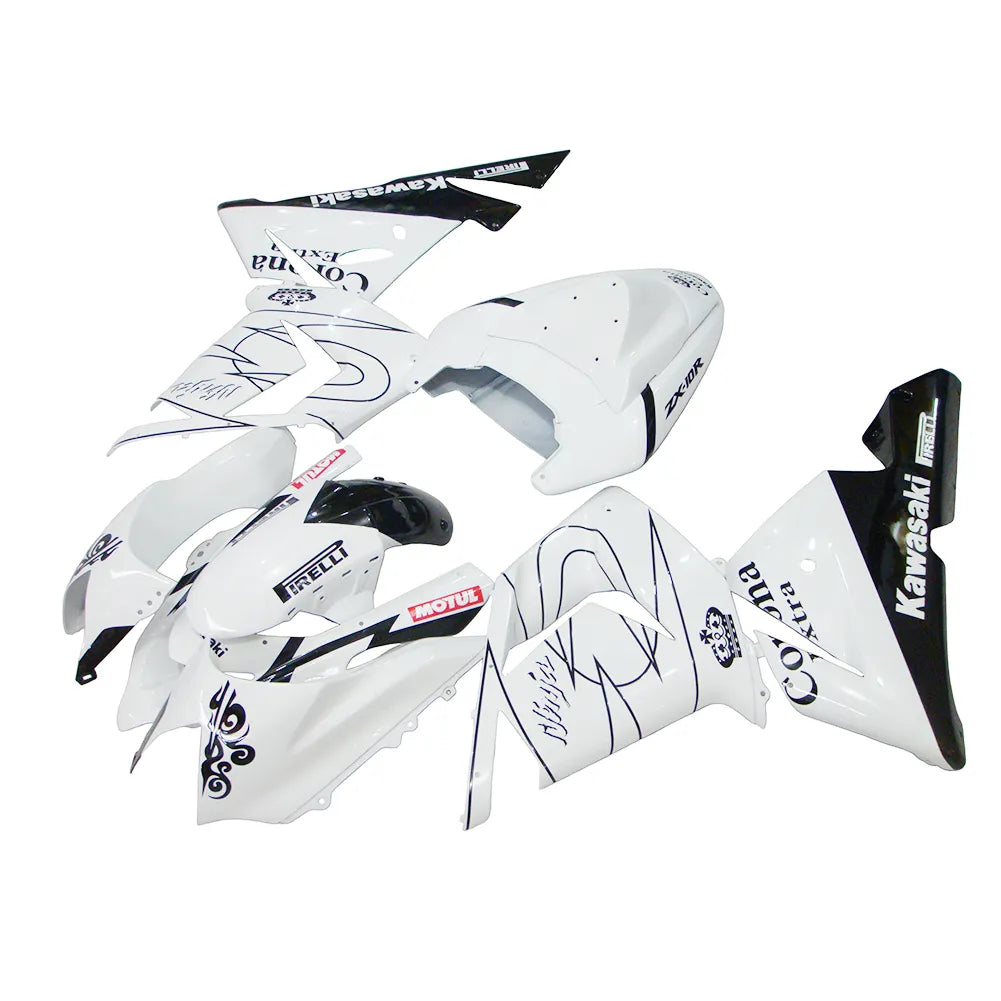 Kawasaki ZX-10R 2004-2005 White Crown fairing kit side layout with logos-image 3
