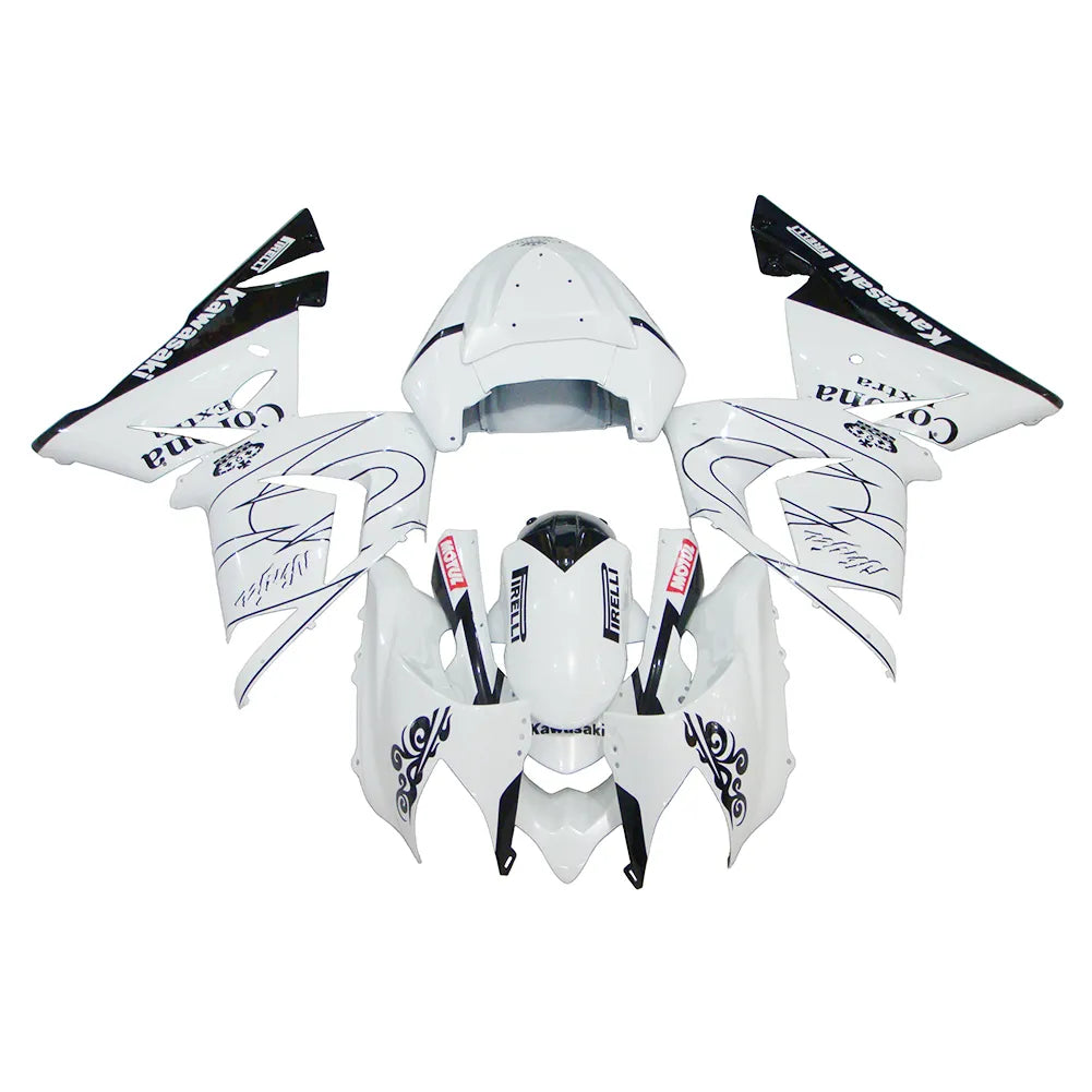 Kawasaki ZX-10R 2004-2005 White Crown full fairing kit front layout with logos