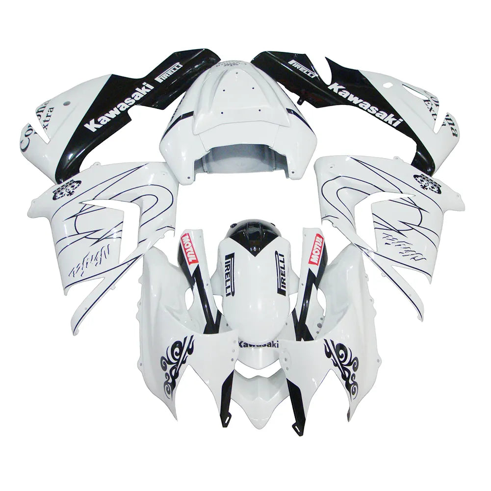 Kawasaki ZX-10R 2004-2005 White Crown full fairing kit component layout with logos