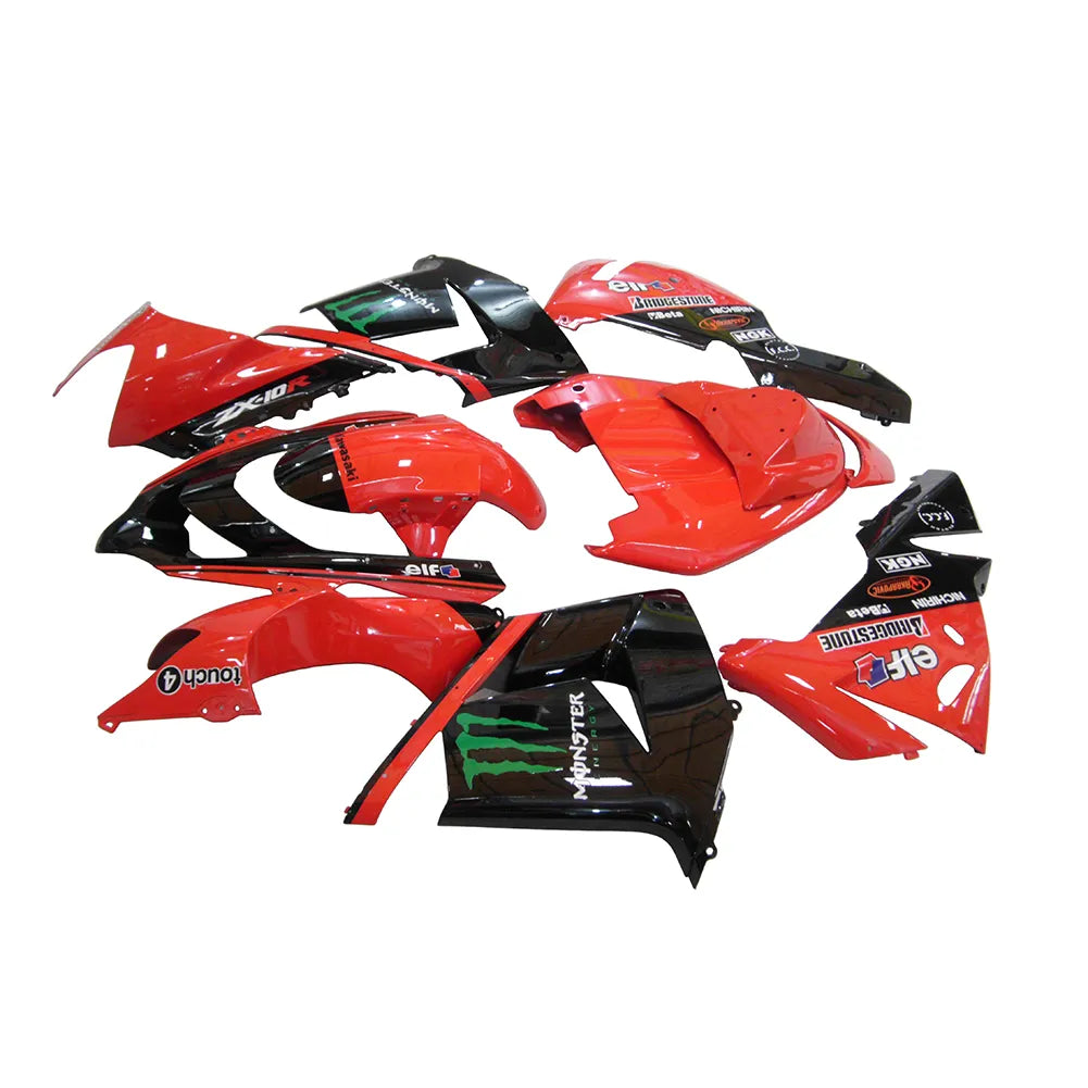 Kawasaki ZX-10R 2004-2005 Orange Black Green Claw Style A fairing kit side layout with logos-image 2