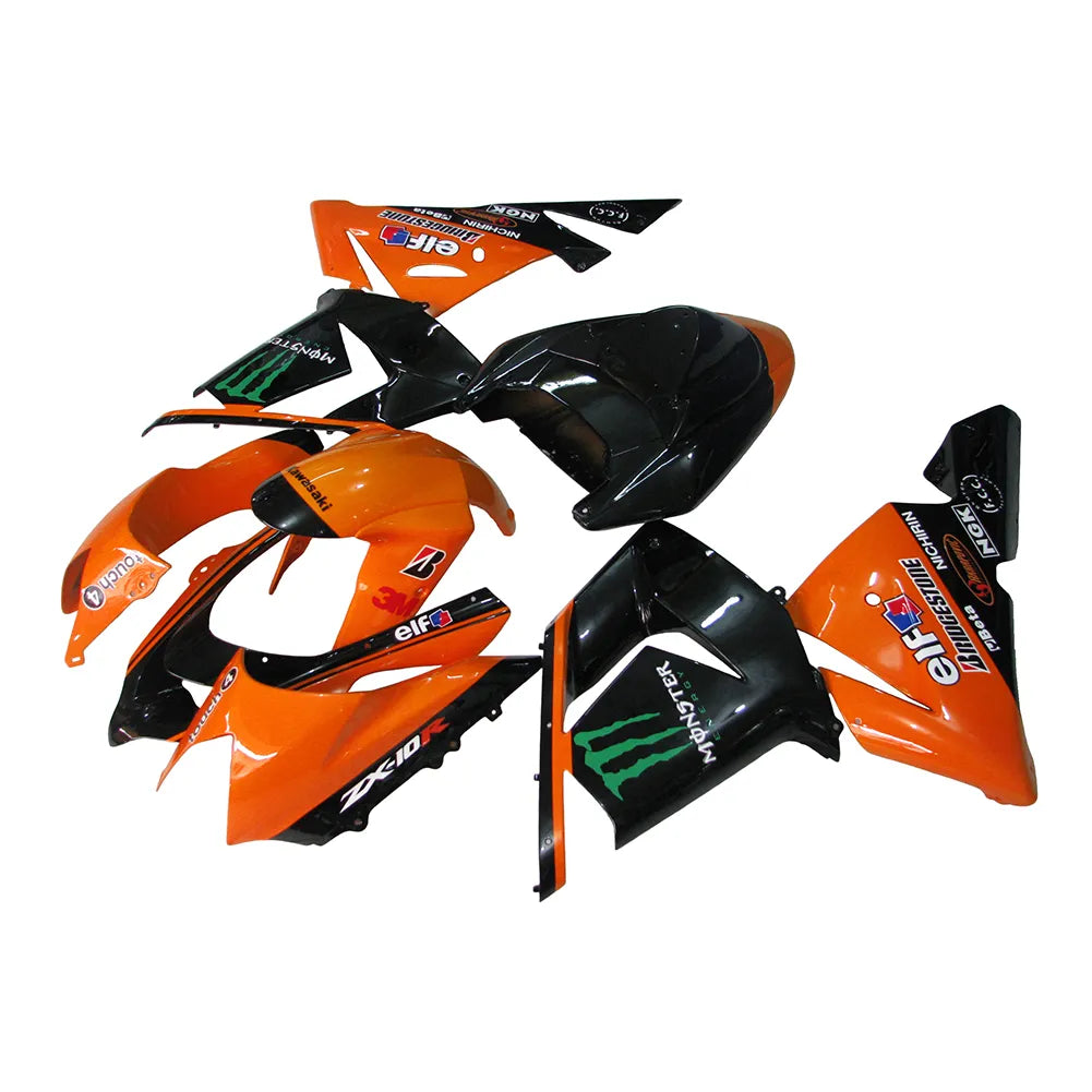 Kawasaki ZX-10R 2004-2005 Orange Black Green Claw Style B fairing kit side layout with logos-image 2