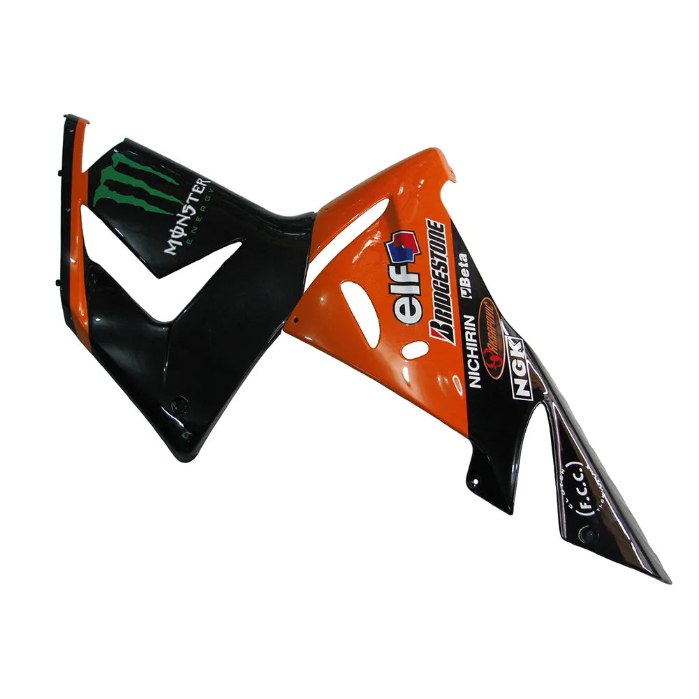 Kawasaki ZX-10R 2004-2005 Orange Black Green Claw Style B front fender top view with logos