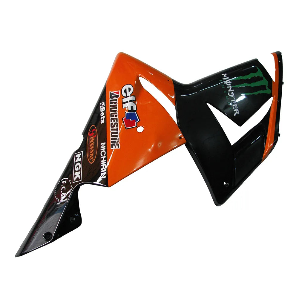 Kawasaki ZX-10R 2004-2005 Orange Black Green Claw Style B front fender side view with logos-image 1