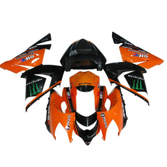 Kawasaki ZX-10R 2004-2005 Orange Black Green Claw Style B fairing kit side layout with logos-image 1