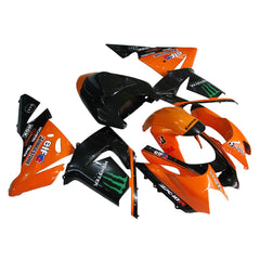 Kawasaki ZX-10R 2004-2005 Orange Black Green Claw Style B full fairing kit front layout with logos