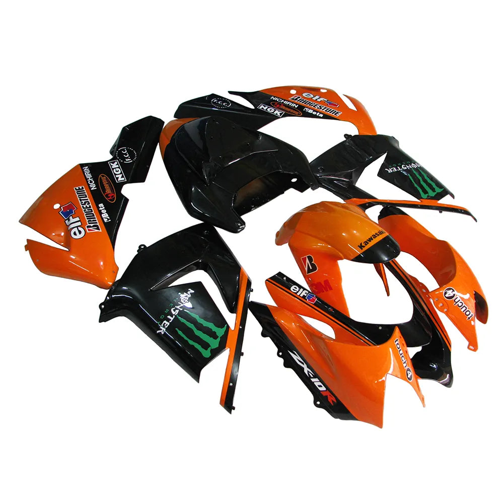 Kawasaki ZX-10R 2004-2005 Orange Black Green Claw Style B fairing kit side layout with logos-image 4