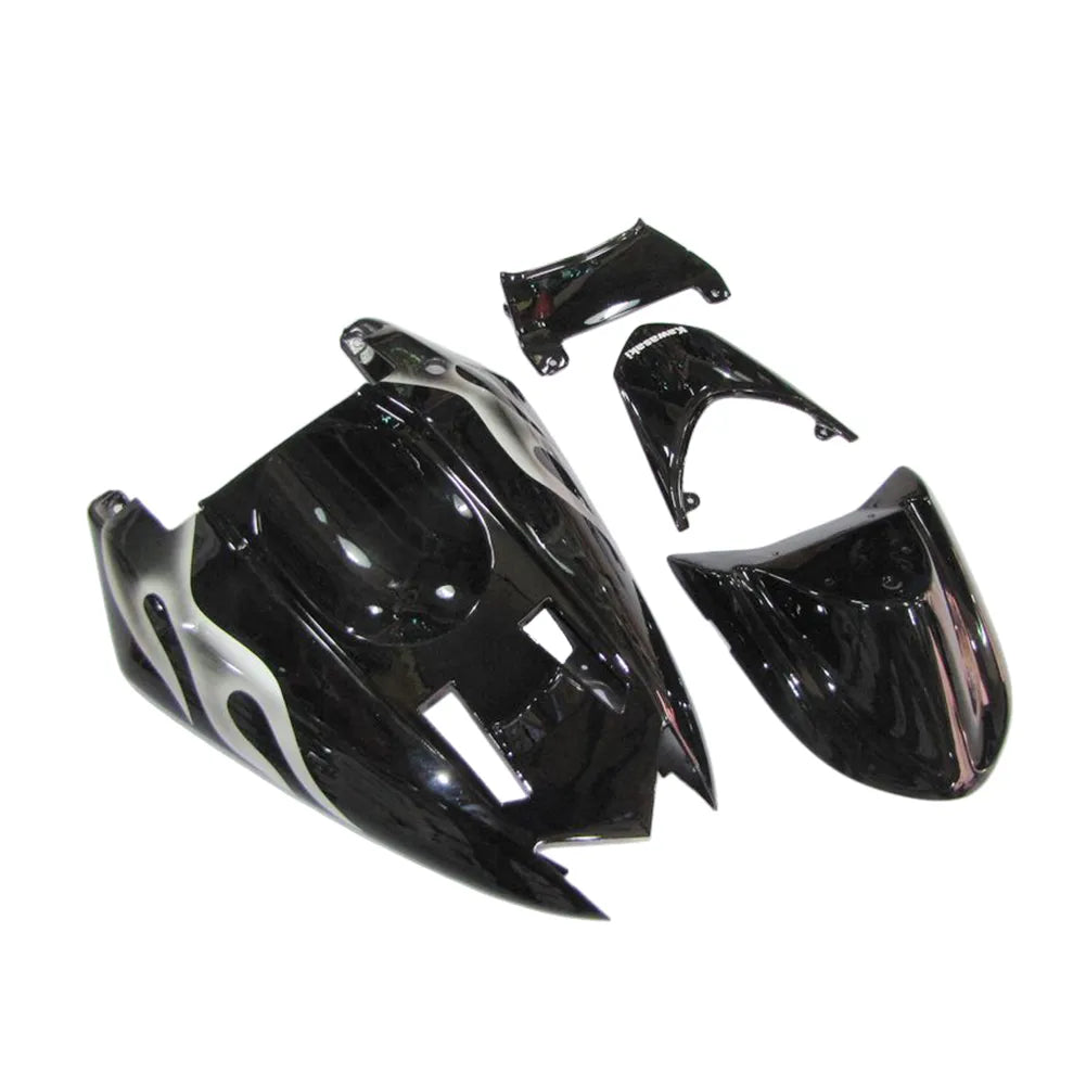 Kawasaki ZX-10R 2004-2005 Black Silver Flame fairing kit side layout with logos-image 5