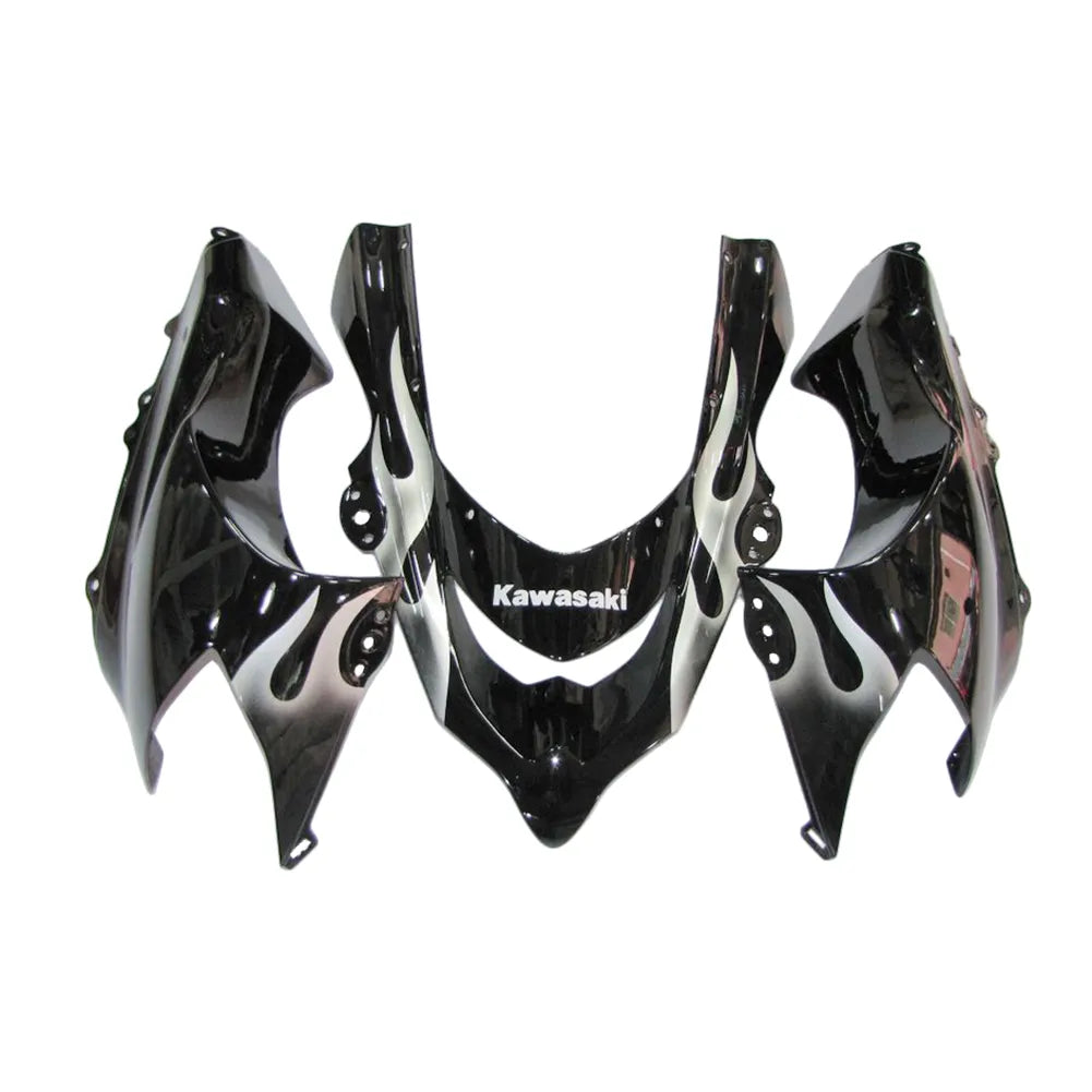 Kawasaki ZX-10R 2004-2005 Black Silver Flame left lower side fairing panel with logos