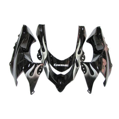 Kawasaki ZX-10R 2004-2005 Black Silver Flame left lower side fairing panel with logos