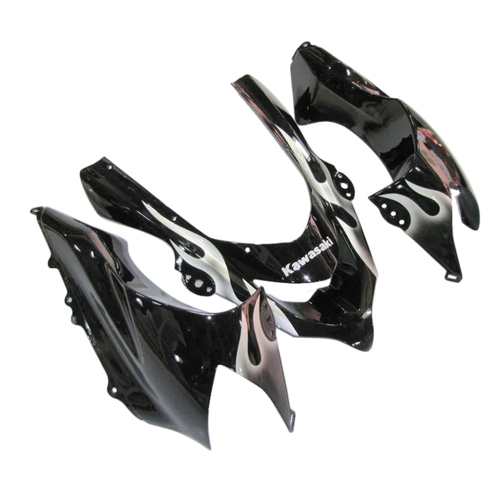 Kawasaki ZX-10R 2004-2005 Black Silver Flame front nose fairing with logos