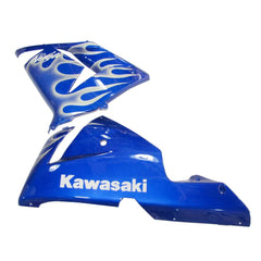 Kawasaki ZX-10R 2004-2005 Blue Silver Flame fairing kit side layout with logos-image 2