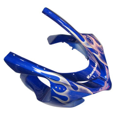 Kawasaki ZX-10R 2004-2005 Blue Silver Flame full fairing kit component layout with logos