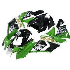 Kawasaki ZX-10R 2004-2005 Green Black White full fairing kit front layout with logos