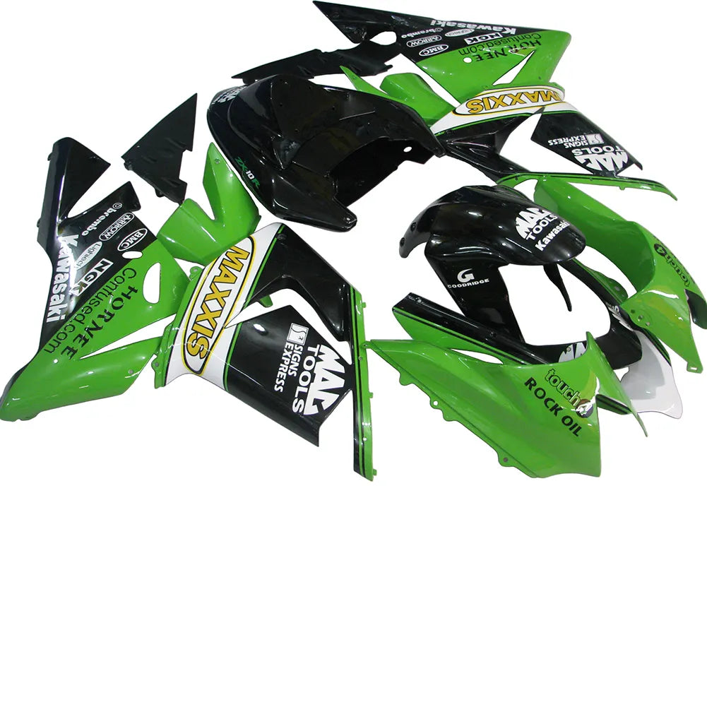 Kawasaki ZX-10R 2004-2005 Green Black White fairing kit side layout with logos-image 4