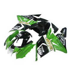 Kawasaki ZX-10R 2004-2005 Green Black White fairing kit side layout with logos-image 2