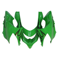 Kawasaki ZX-10R 2004-2005 Green Black Flame front fender top view with logos