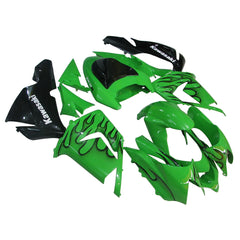 Kawasaki ZX-10R 2004-2005 Green Black Flame fairing kit side layout with logos-image 3