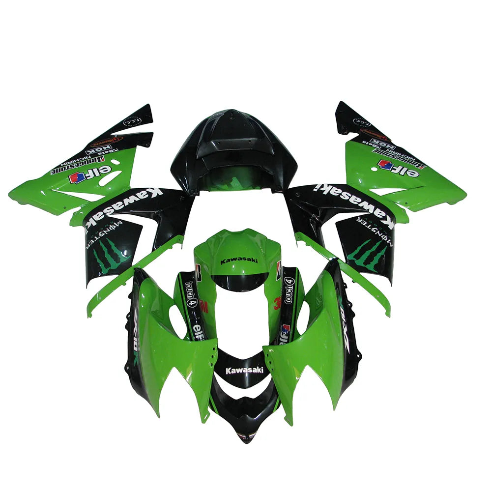 Kawasaki ZX-10R 2004-2005 Green Black Green Claw Style A fairing kit side layout with logos-image 1