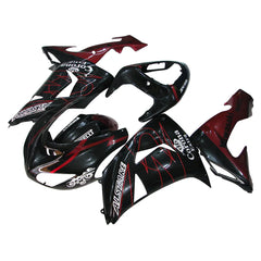 Kawasaki ZX-10R 2006-2007 Pearl Red Crown full fairing kit component layout with logos