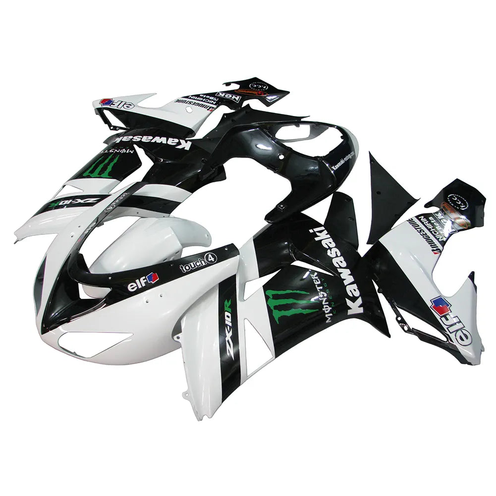 Kawasaki ZX-10R 2006-2007 White Black Green Claw full fairing kit component layout with logos
