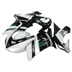 Kawasaki ZX-10R 2006-2007 White Black Green Claw full fairing kit component layout with logos