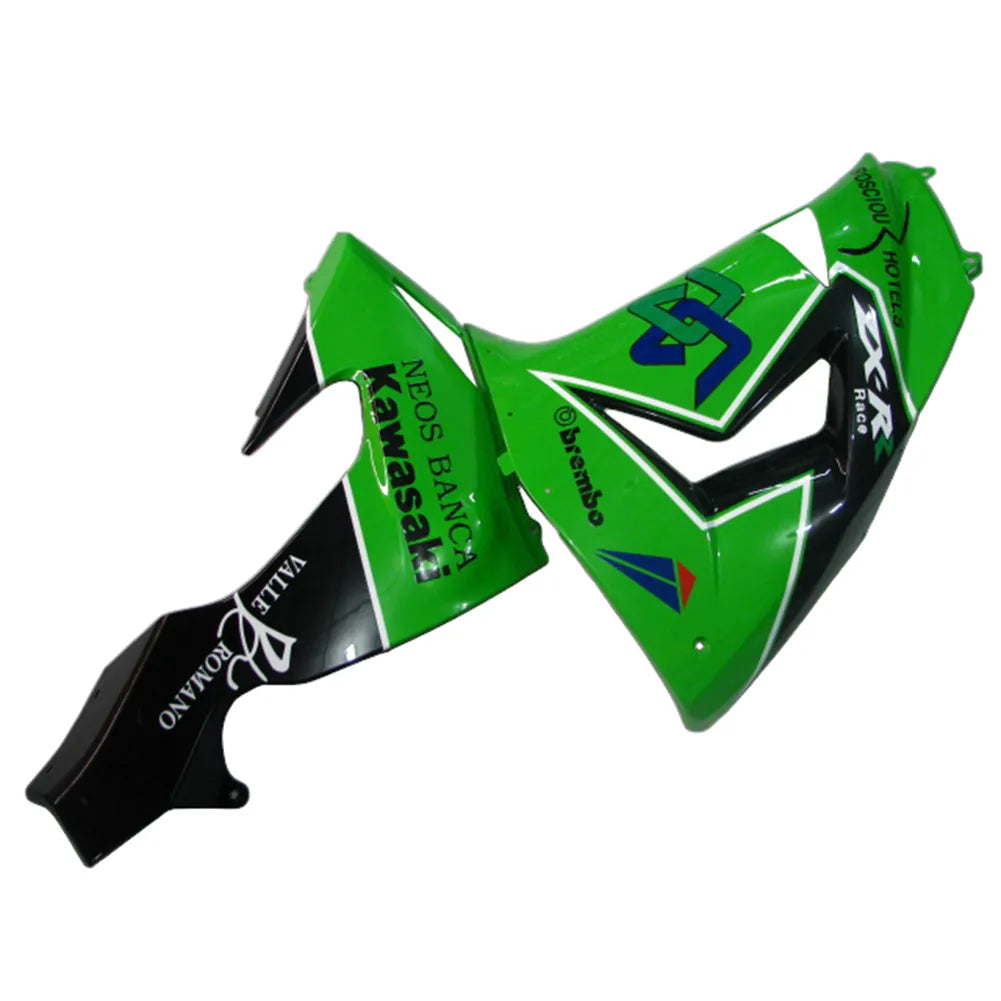 Kawasaki ZX-10R 2006-2007 Green Black Style A full fairing kit front layout with logos
