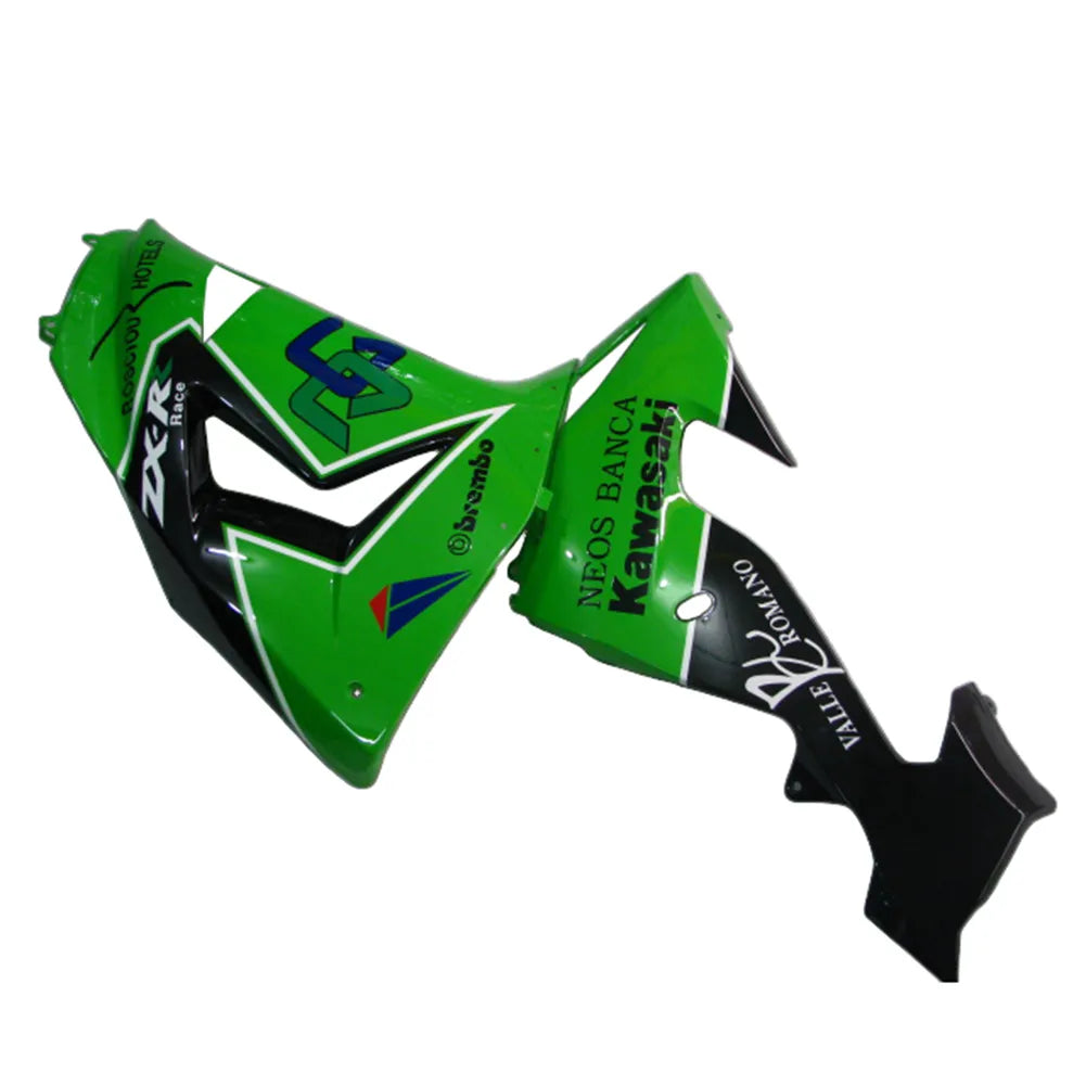 Kawasaki ZX-10R 2006-2007 Green Black Style A fairing component detail with logos-image 1