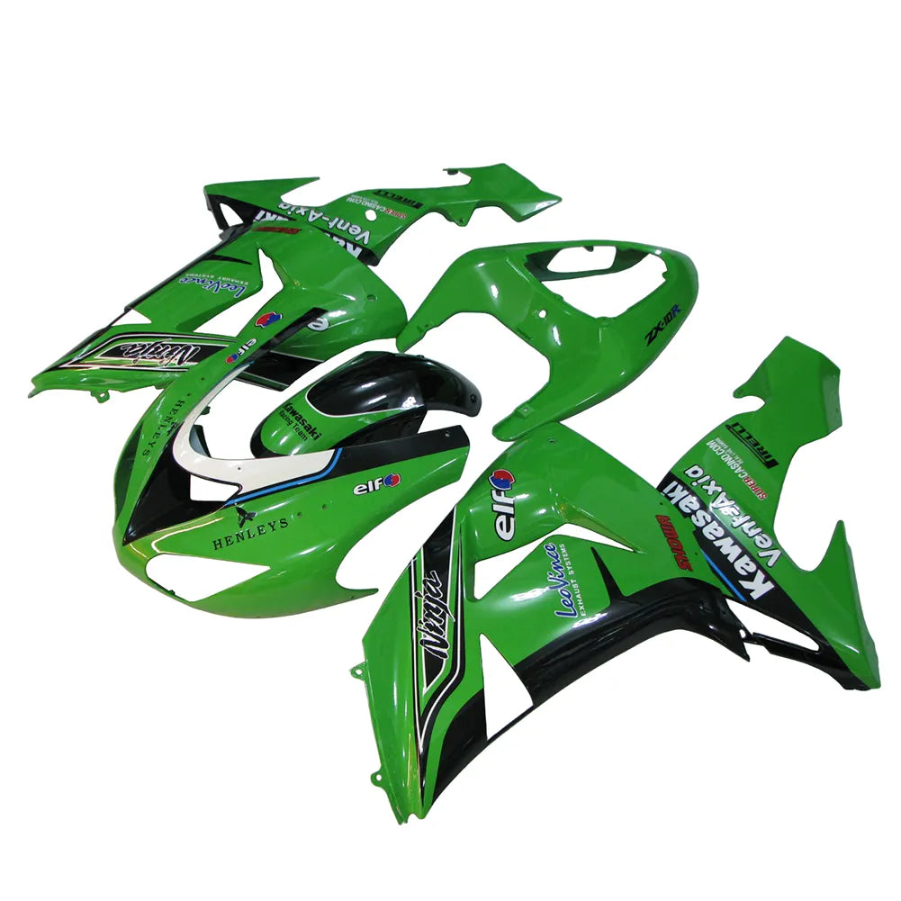 Kawasaki ZX-10R 2006-2007 Green Black Style B left side fairing panel with logos
