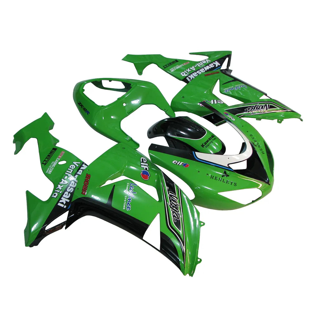 Kawasaki ZX-10R 2006-2007 Green Black Style B right side fairing panel with logos
