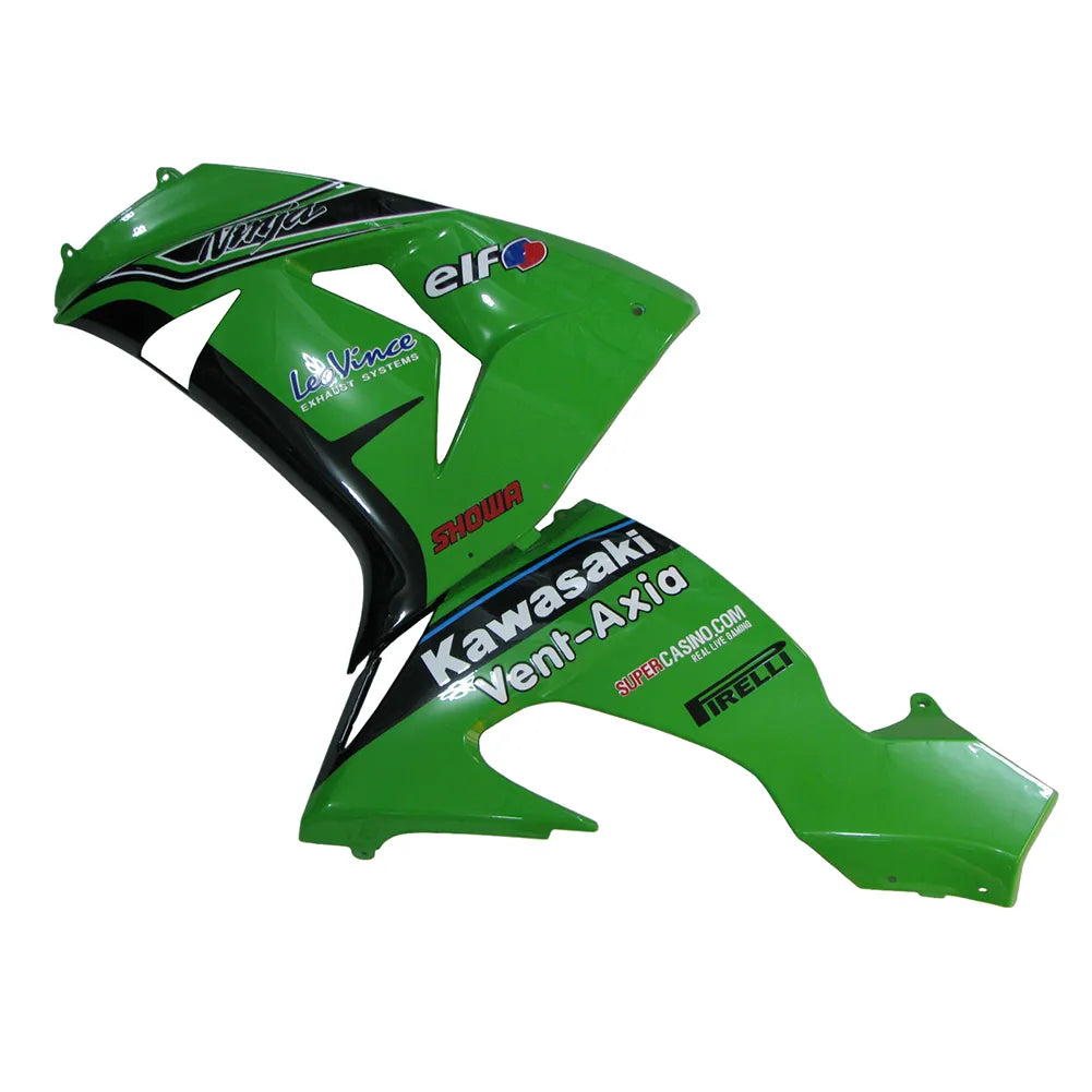 Kawasaki ZX-10R 2006-2007 Green Black Style B front nose fairing with logos