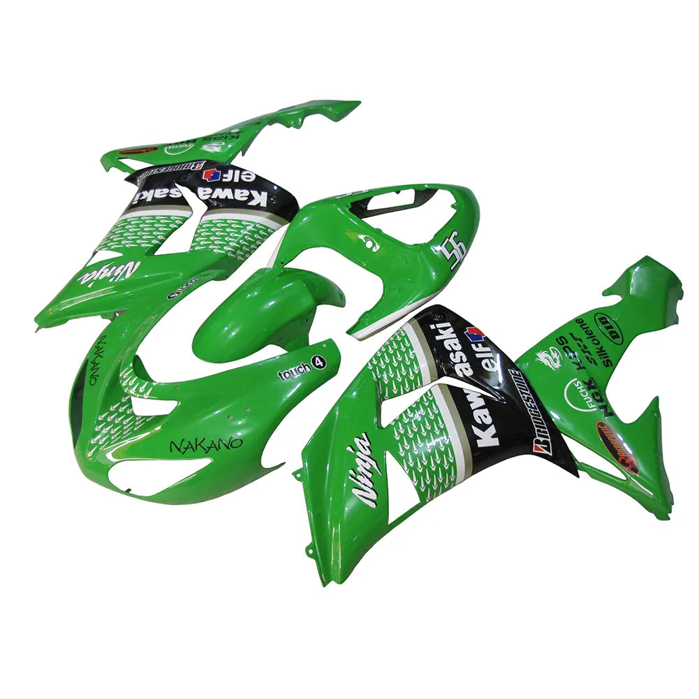 Kawasaki ZX-10R 2006-2007 Green Black White Raindrop left side fairing panel with logos