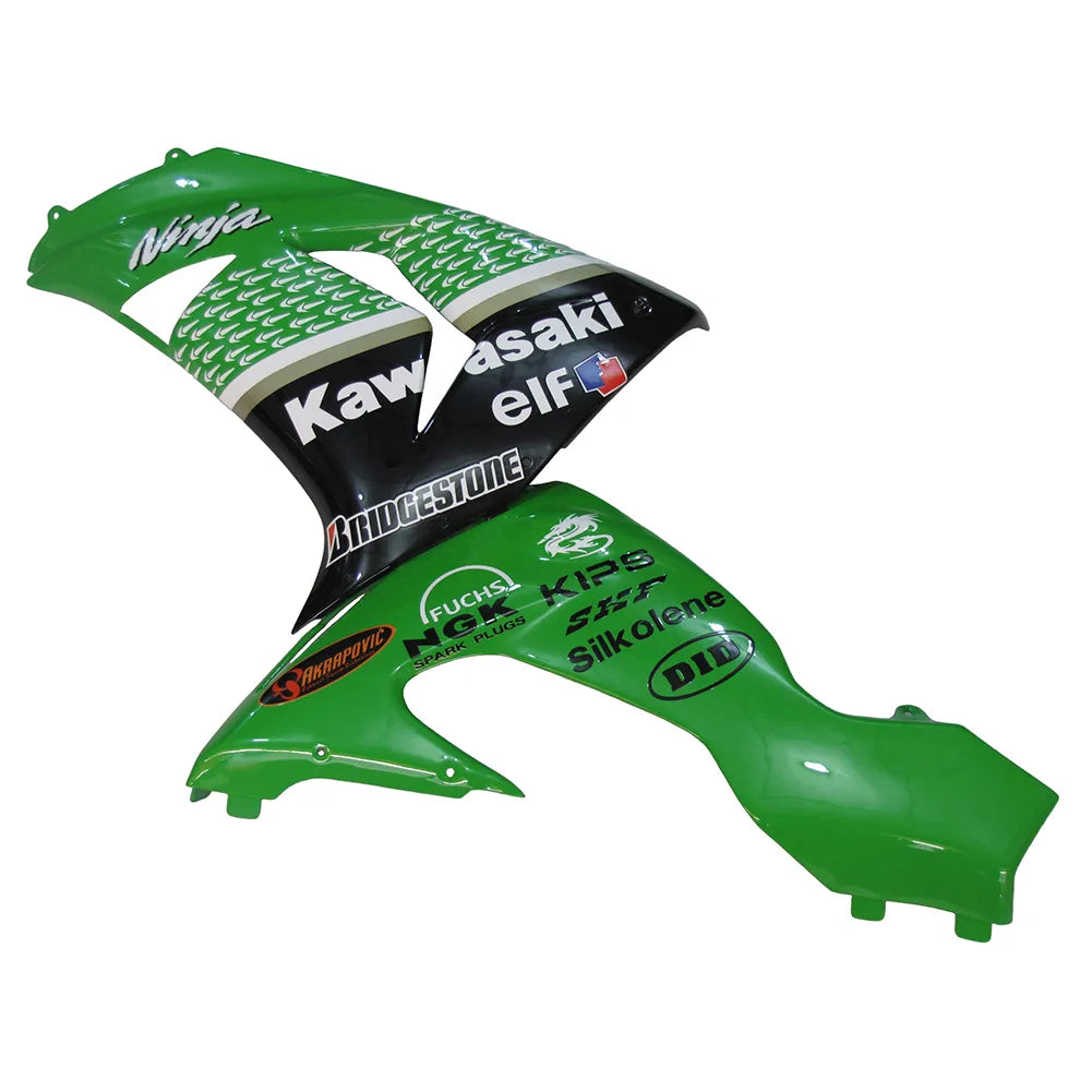 Kawasaki ZX-10R 2006-2007 Green Black White Raindrop front nose fairing with logos