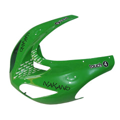 Kawasaki ZX-10R 2006-2007 Green Black White Raindrop full fairing kit front layout with logos