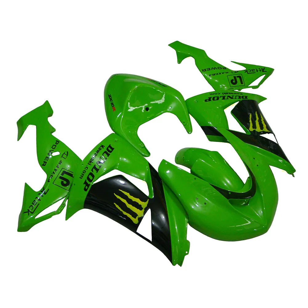 Kawasaki ZX-10R 2006-2007 Green Black Yellow Claw full fairing kit front layout with logos
