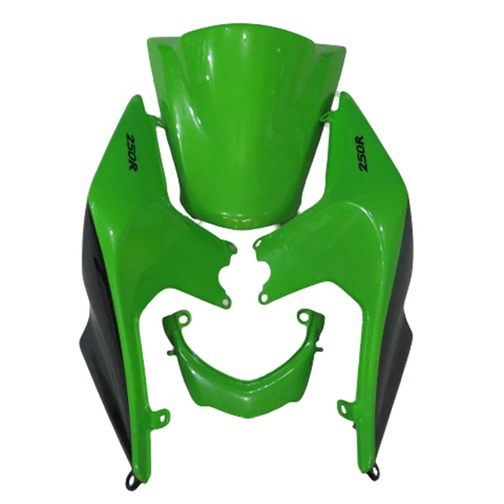 Kawasaki EX250 / Ninja 250 2008-2012 Green, Black, and White tail section fairing detail view 11