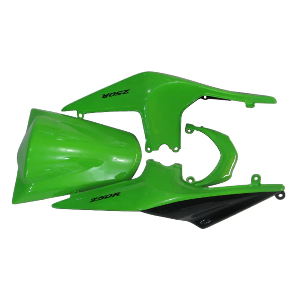 Kawasaki EX250 / Ninja 250 2008-2012 Green, Black, and White tail section fairing detail view 13