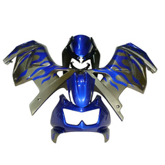 Kawasaki EX250 / Ninja 250 2008-2012 Blue, Silver, and Flame full fairing kit set view