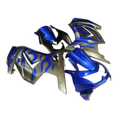 Kawasaki EX250 / Ninja 250 2008-2012 Blue, Silver, and Flame fairing kit front view