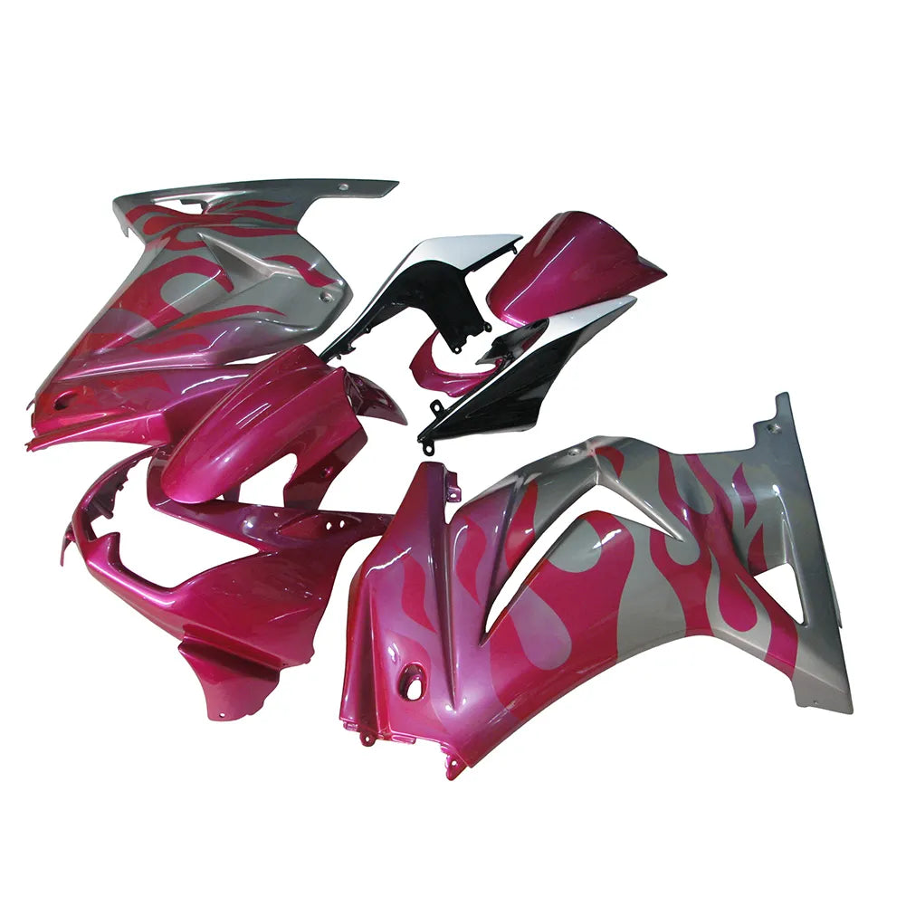 Kawasaki EX250 / Ninja 250 2008-2012 Pink, Silver, and Flame fairing kit front view