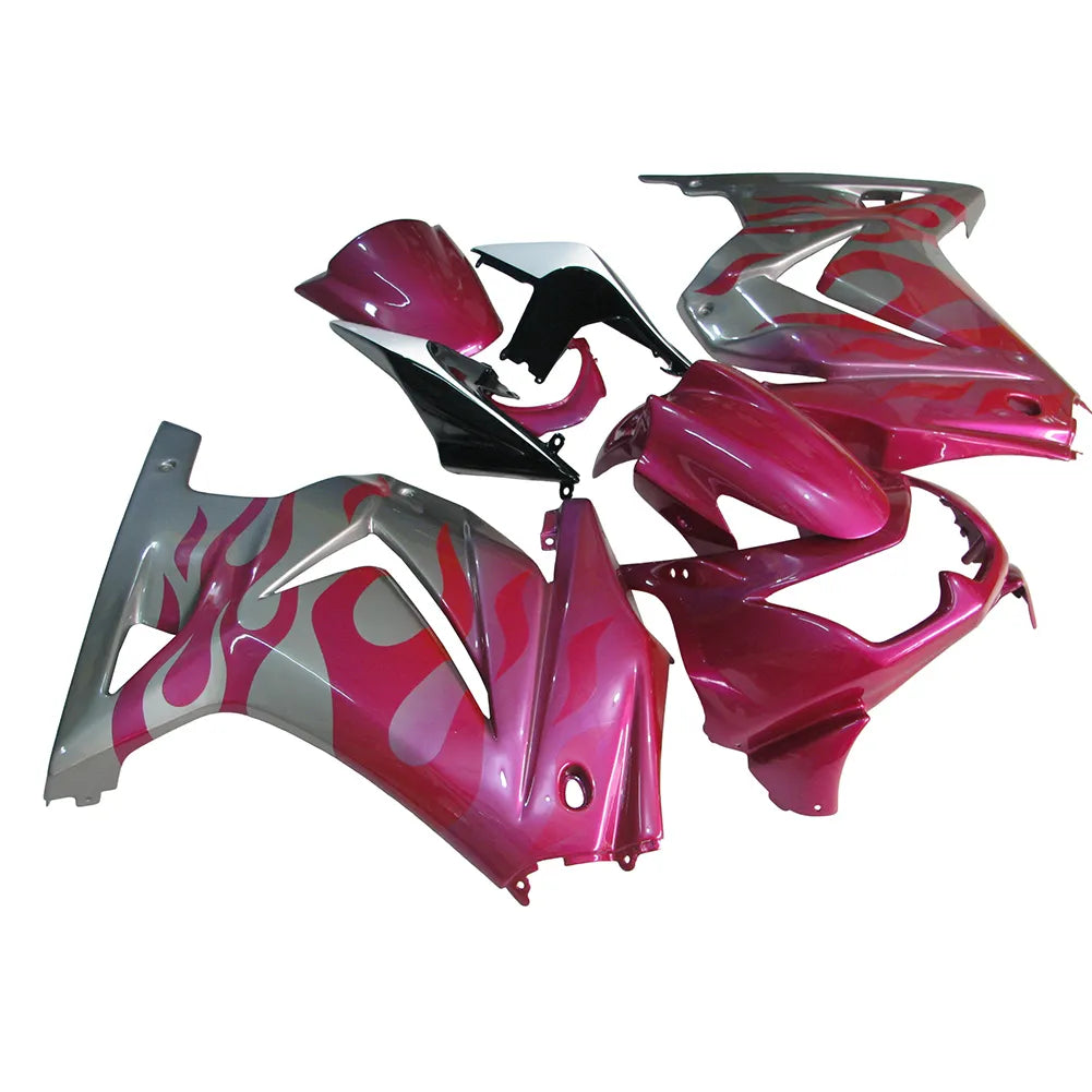 Kawasaki EX250 / Ninja 250 2008-2012 Pink, Silver, and Flame fairing kit left side view