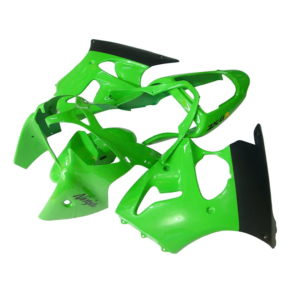 Kawasaki ZX-6R / 636 2000-2002 Matte Black and Green full fairing kit set view