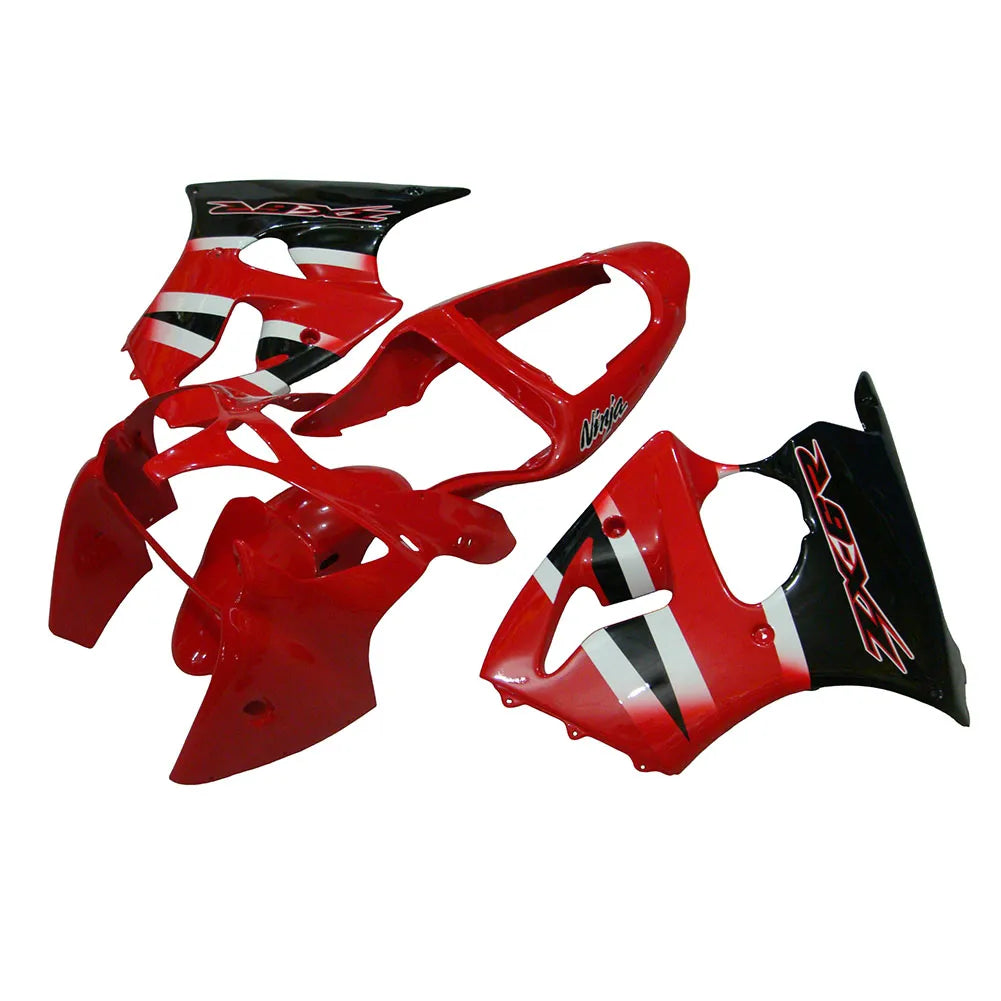 Kawasaki ZX-6R / 636 2000-2002 Red and Black fairing kit left side view