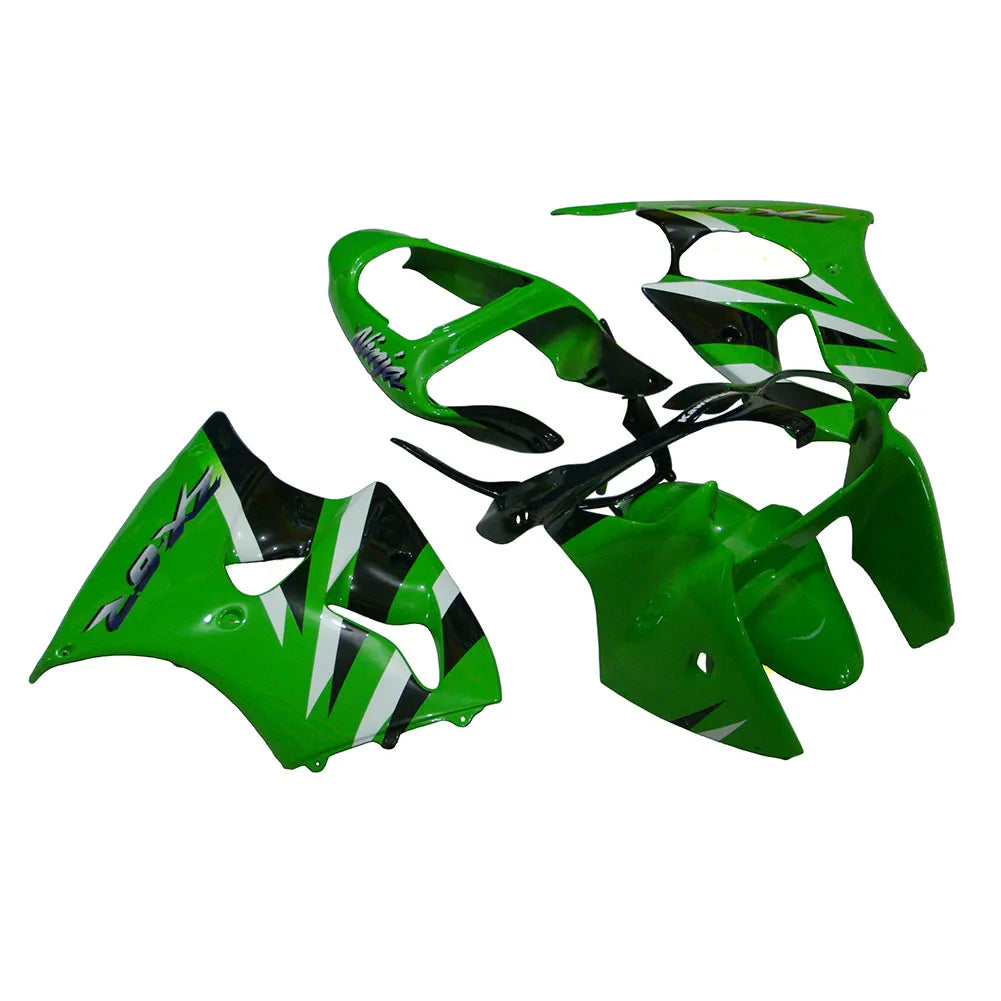 Kawasaki ZX-6R / 636 2000-2002 Green and Black with Logos fairing kit detail detail view 3