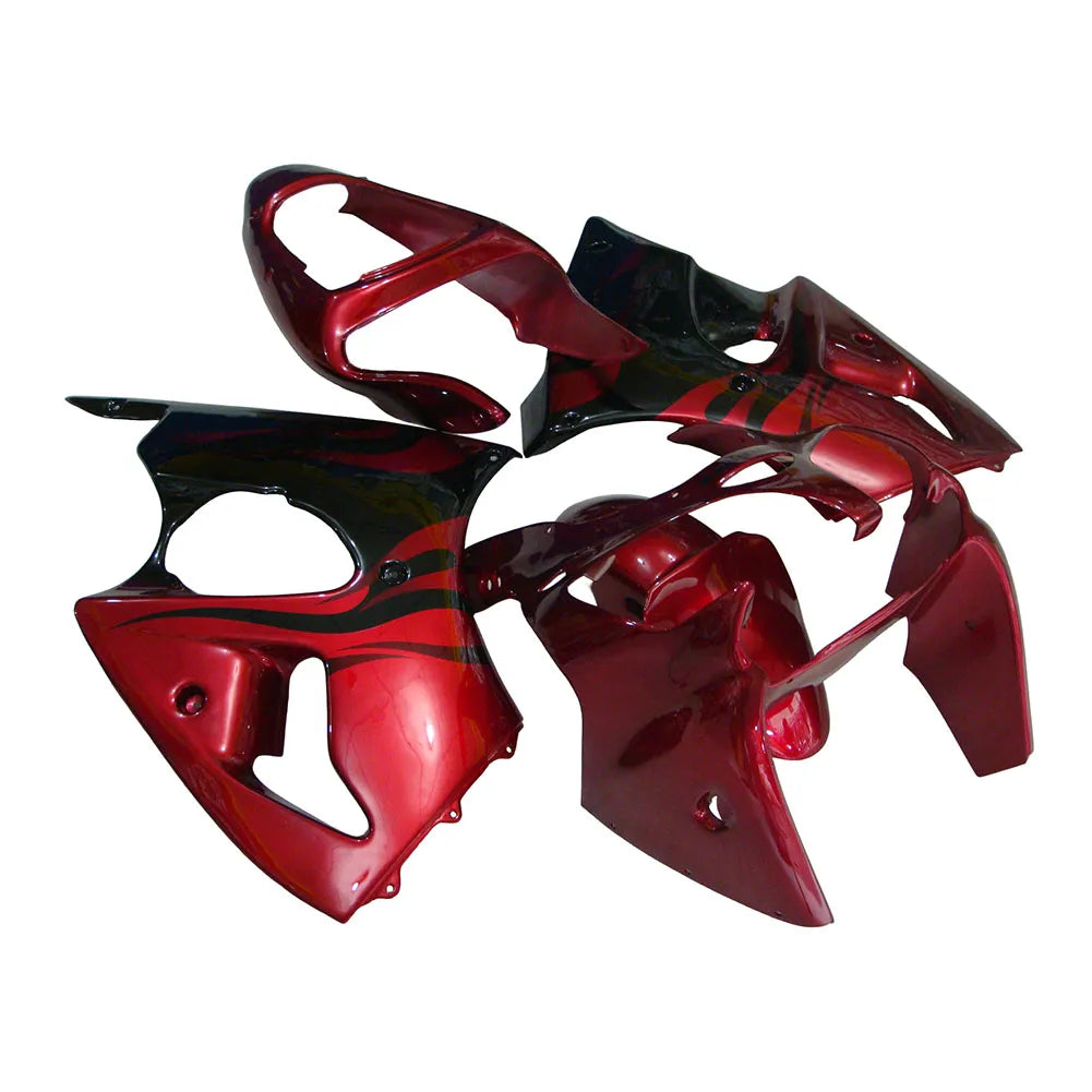 Kawasaki ZX-6R / 636 2000-2002 Pearl Red, Black, and Flame fairing kit front view