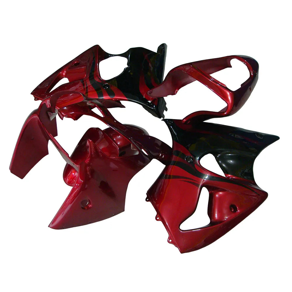 Kawasaki ZX-6R / 636 2000-2002 Pearl Red, Black, and Flame fairing kit left side view