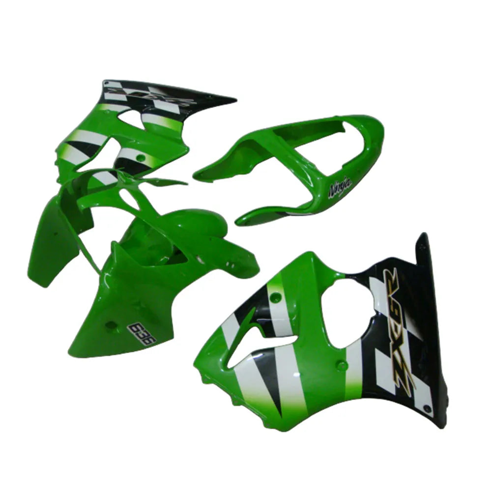 Kawasaki ZX-6R / 636 2000-2002 Green, White, and Black full fairing kit set view